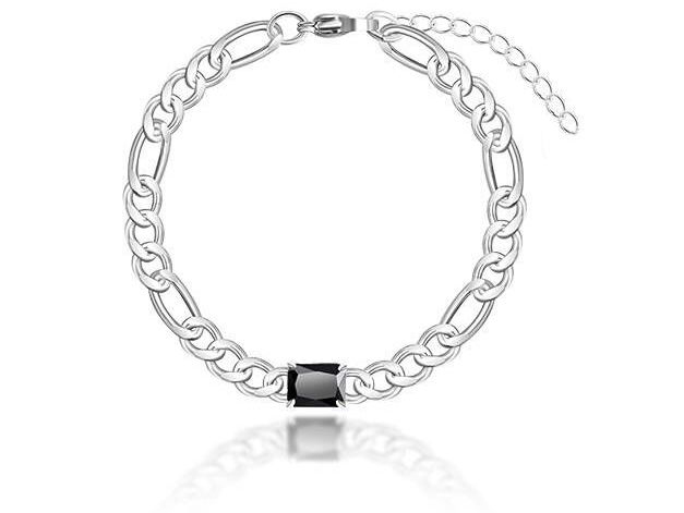 Women's Sterling Silver Simple Figaro Link & Smaragdus Chain Bracelet