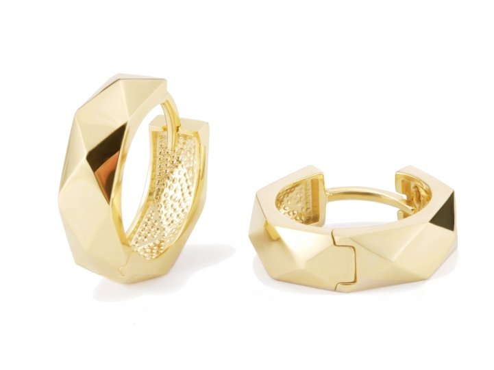 ຕຸ້ມຫູຫີບຮູບຊົງ 14K Gold Faceted Huggie Hoop Earrings 15mm Hoop Earrings ເອກະລັກ Geometric Earrings Sparkle Earrings Glitter Huggie Earrings, Dainty Hoops