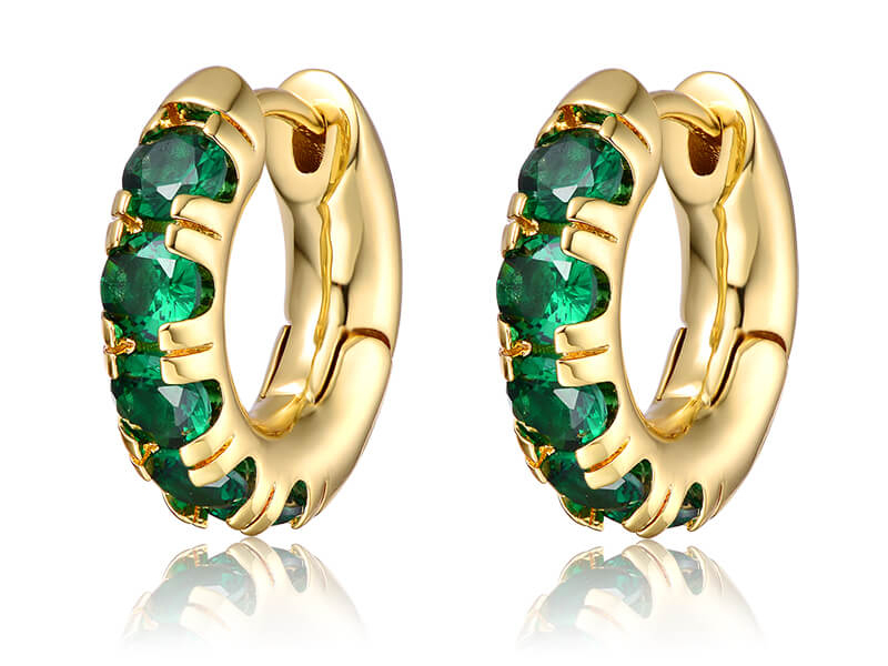 Емералд зелени Huggie обетки 14K позлатени за женски девојки Подароци за накит