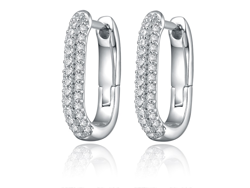 Sterling Silver Pave CZ Oval Huggie Earring for Women