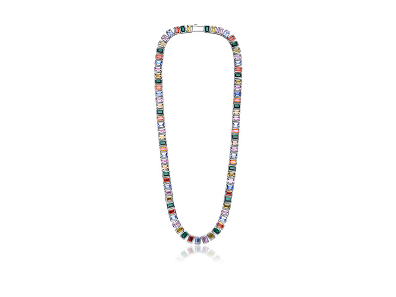 Eshine Rainbow ڪيوبڪ Zirconia پٿر Tennis Chain Necklace