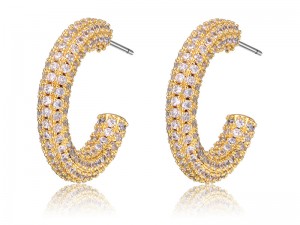 Розкішні сережки-кільця з кубічним цирконієм із золотим покриттям 18 проби