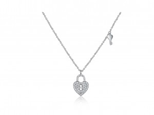 Ogrlica s privjeskom s ključem i bravom u obliku srca CZ od čistog srebra