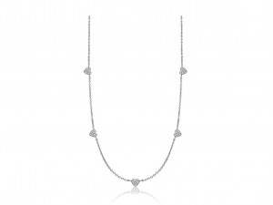 Silver Pave CZ Heart Dangling Station Chain Halsband för tjejer