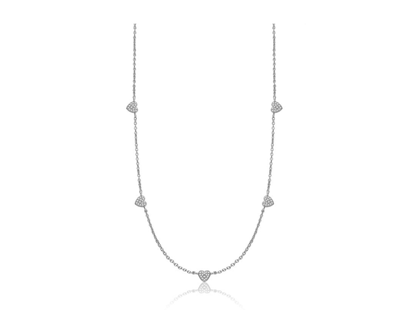 Silver Pave CZ Heart Dangling Station Chain Necklace foar famkes