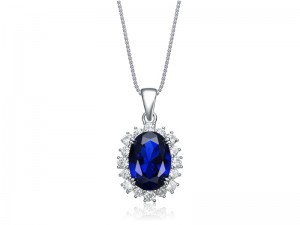 ODM Sterling Silver a Cubic Zirconia & Created Sapphire Pendant náhrdelník ST4105P
