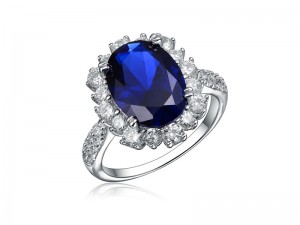 Bông tai OEM 925 Sterling Silver Sapphire & Cubic Zirconia ST4105R