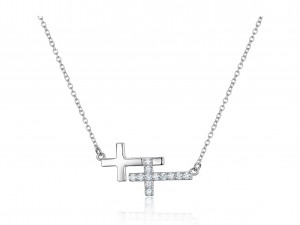 Habeli Sideways Cross necklace ka Sterling Silver