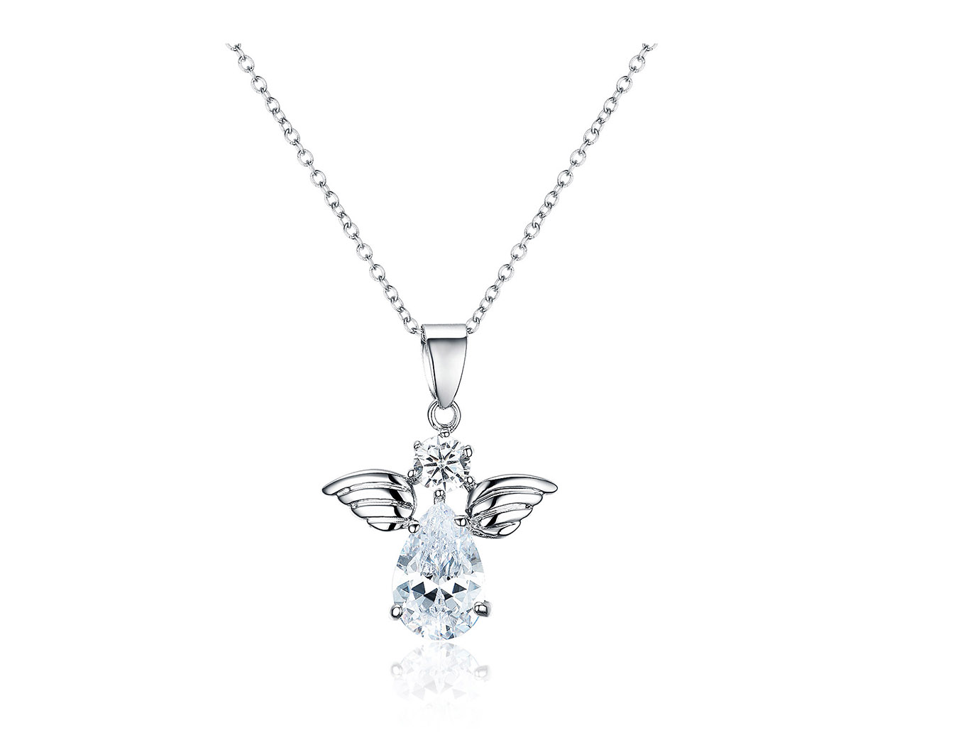 Cubic Zirconia Angel Pendant Necklace ໃນເງິນ Sterling