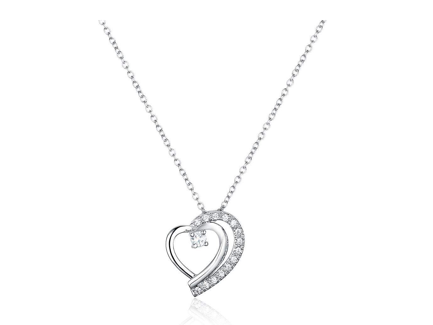 Dwuwarstwowy naszyjnik w kształcie serca ze srebra wysokiej próby dla kobiet/dziewcząt
