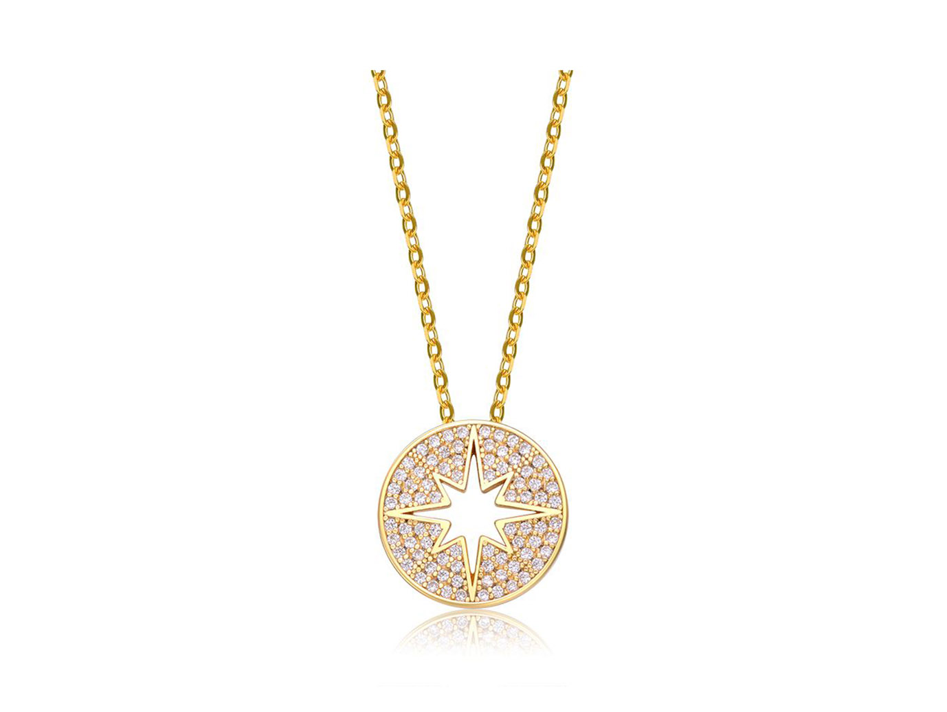 925 Sterling Silver Cubic Zirconia Open Starburst / North Star Pendant Necklace