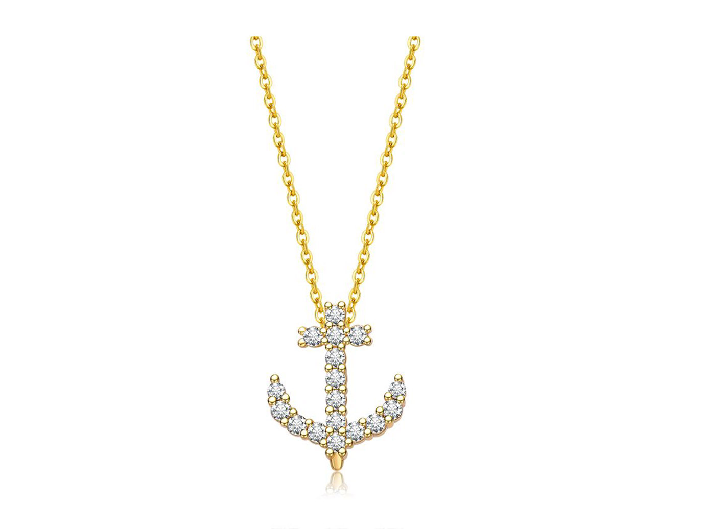 ເງິນ Sterling Cubic Zriconia Anchor Pendant Necklace