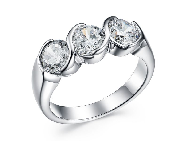 I-Sterling Silver Round Brilliant Cut Moissanite 3-Stones Past, yangoku & future an anniversary yeSithembiso Ring