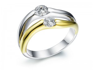 925 Pilak nga dobleng Cubic Zirconia bypass setting sa Engagement Ring