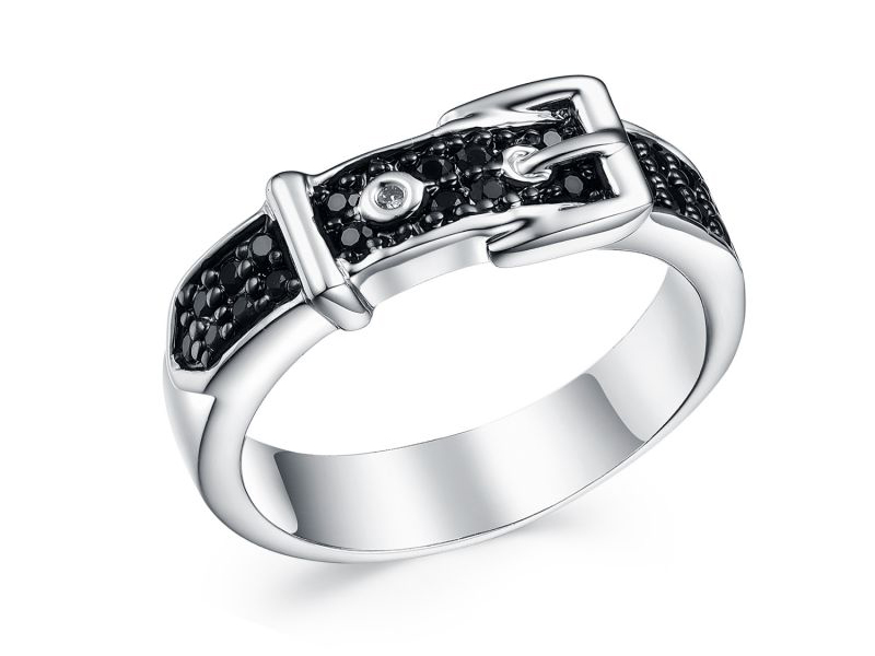Black CZ Diamond Buckle Ring,925 Sterling Silver na may Black Rhodium