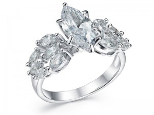 Sterling Silver Marquise ຕັດ Cubic Zirconia Cluster Engagement Ring