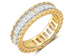 แหวนบาแกตต์เงินสเตอร์ลิงชุดแหวนวงแหวนคิวบิกเซอร์โคเนีย