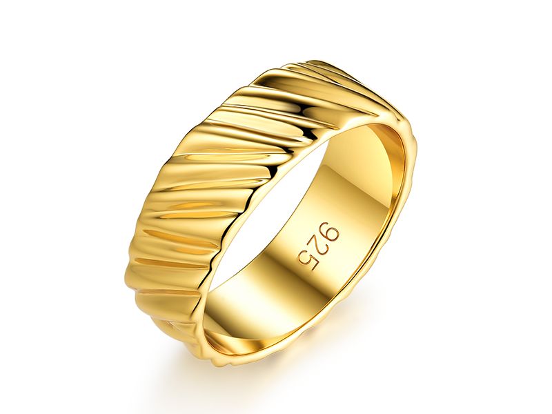 18K Gold plated Sterling Silver Wavy Texture Band Pete