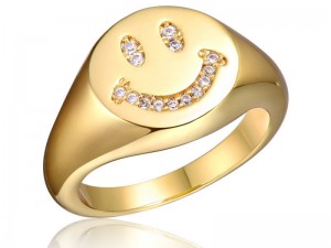 Кыздар үчүн Sterling Silver CZ Diamond Smiley Face Signet Ring