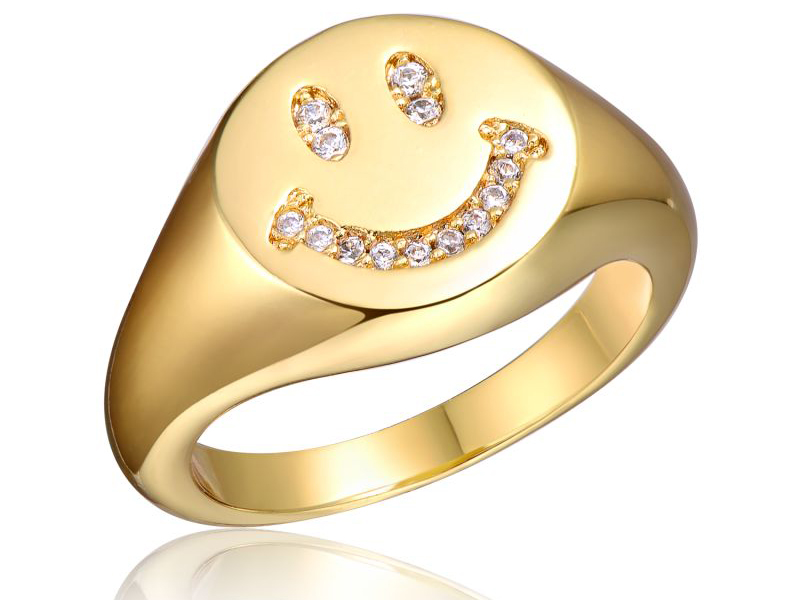 Sterling Silver CZ Diamond Smiley Face Signet Ring för flickor