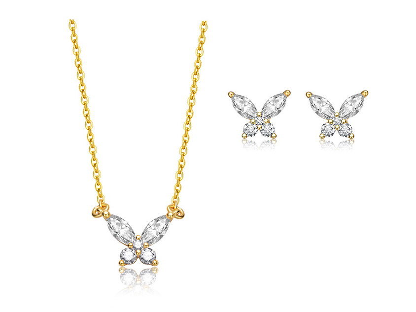 Kavina Stud Butterfly Marquise & Round Cubic Zirconia amin'ny Volafotsy Sterling