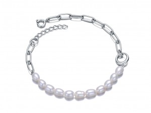 Женский браслет-цепочка с пресноводным жемчугом и нержавеющей сталью