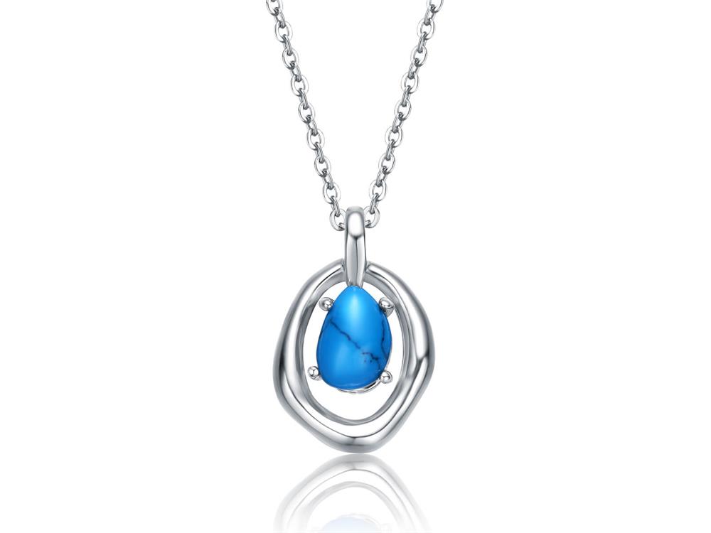 Женское ожерелье с подвеской в ​​виде круга из стерлингового серебра с бирюзовой волной