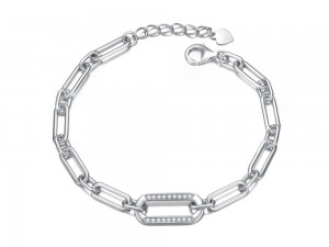 Женский браслет-цепочка-скрепка со звеном CZ Pave из стерлингового серебра