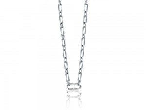 Paperclip Link Chain Necklace ine CZ Pave Link muSterling Silver yevakadzi
