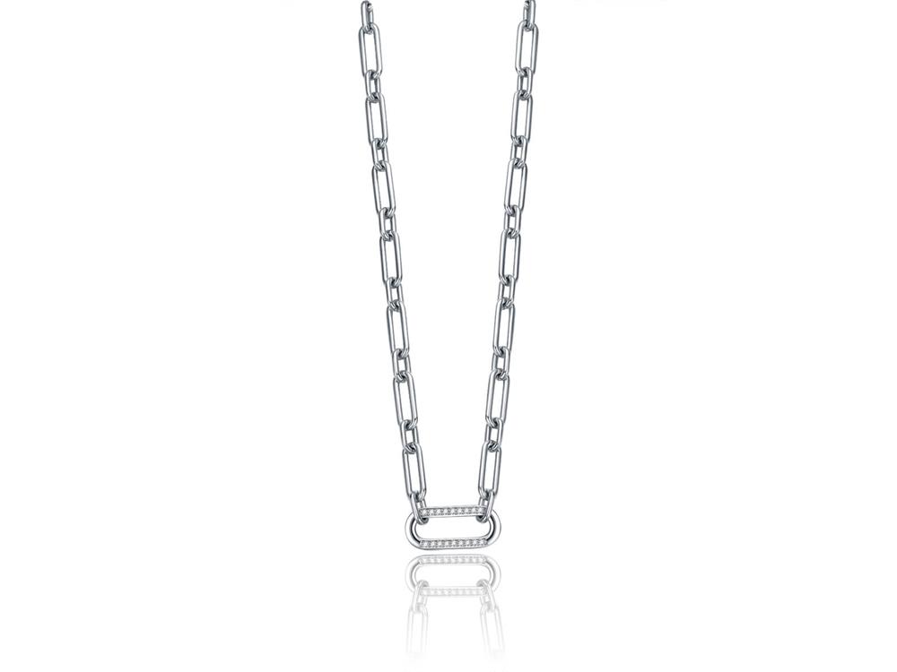 Paperclip Link Chain Monile cum CZ Pave Link in Sterling Argentum pro Women