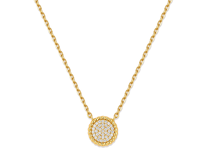 Sterling Silver Cubic Zirconia Pave Disc 9mm Pendant Kalung