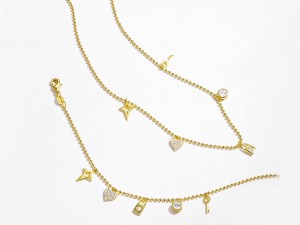 Sterling Silver Multi Charm tetes Kunci, Konci, Kalung Jantung/Braelet Jewelry Set for Girls