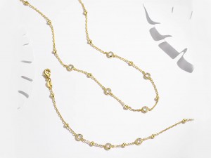 Комплект ювелирных изделий с ожерельем/браслетом и оправой из 18-каратного позолоченного золота с CZ Station