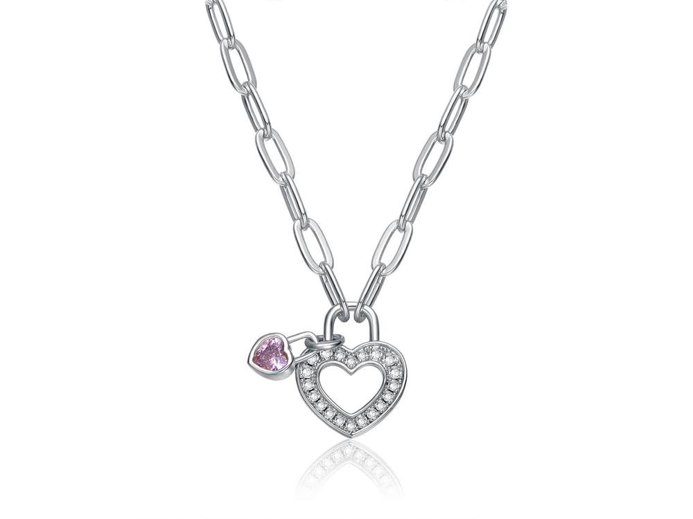 Ожерелье-цепочка с замком в форме сердца и скрепкой из кубического циркония для девочек