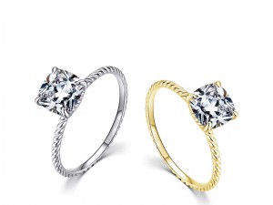 គុណភាពខ្ពស់ 925 Sterling Silver Cushion Square Cut Moissanite Ring-Fine Jewelry