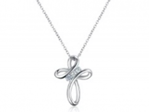Sterling Silver Open Looping Cross Pendant Necklace with Three-Stone for Women